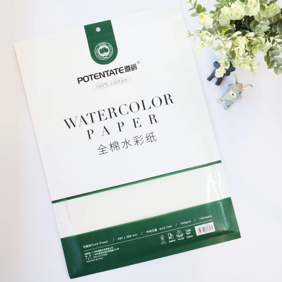 Papel para Acuarela Potentate 300gr 100% Algodón - Paquete 10 hojas