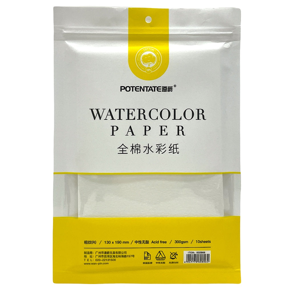 Papel para Acuarela Potentate Rugoso 200gr 100% Algodón - Paquete 10 hojas