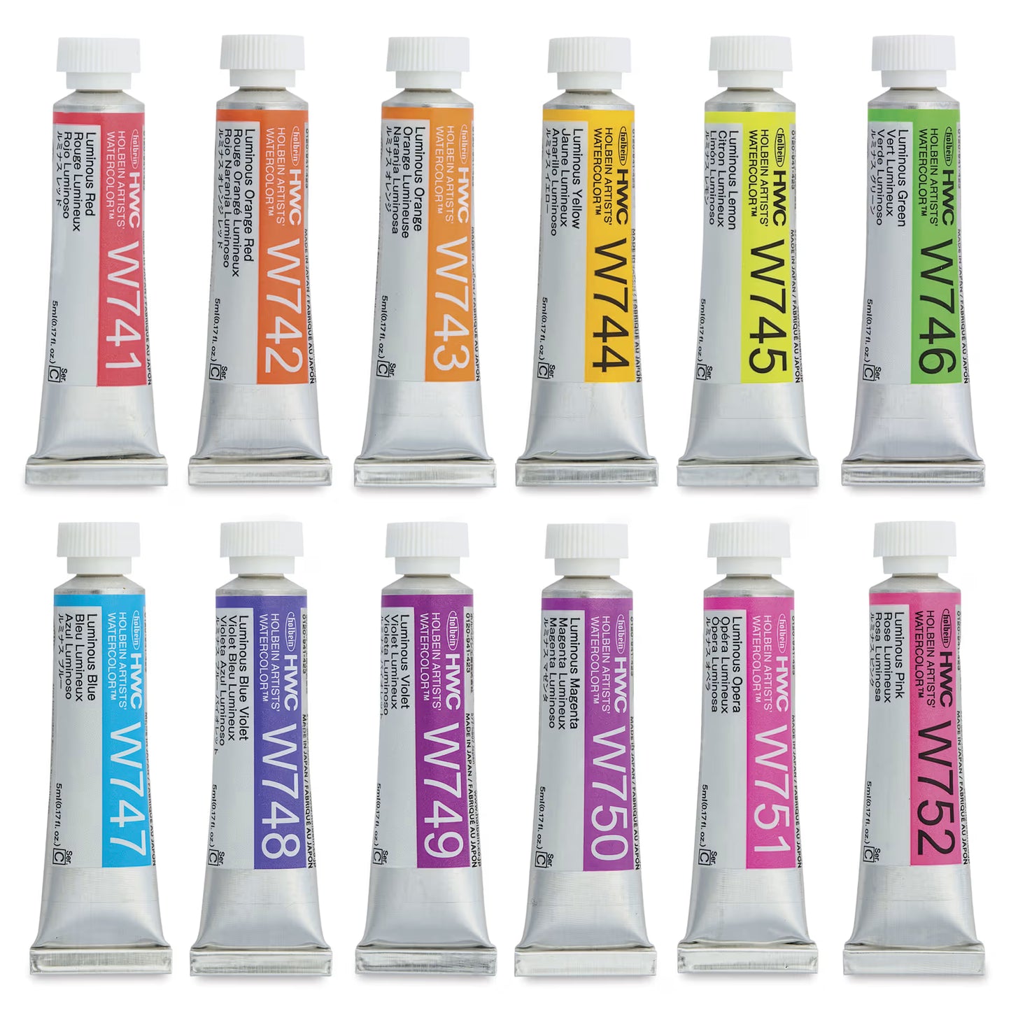 Set Acuarelas Profesionales Holbein Luminous (Fluorescentes luminosas) 12 colores