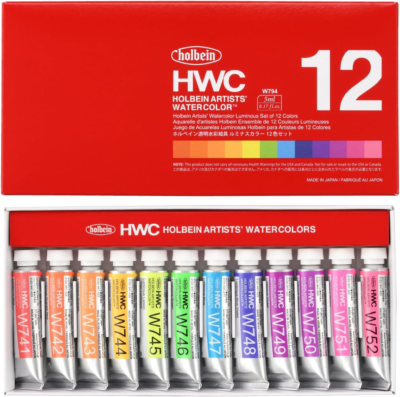 Set Acuarelas Profesionales Holbein Luminous (Fluorescentes luminosas) 12 colores