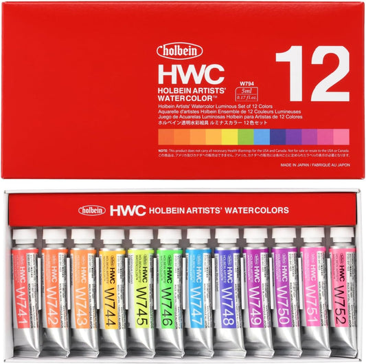 Set Acuarelas Profesionales Holbein Luminous (Fluorescentes luminosas) 12 colores