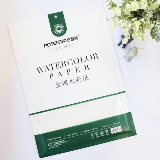 Papel para Acuarela Potentate grande 300gr 100% Algodón - Paquete 10 hojas