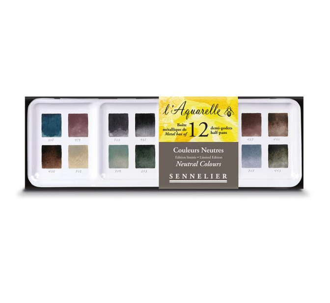 Set Acuarelas Sennelier Edición Limitada 12 Colores Neutros+ 12 espacios Vacíos