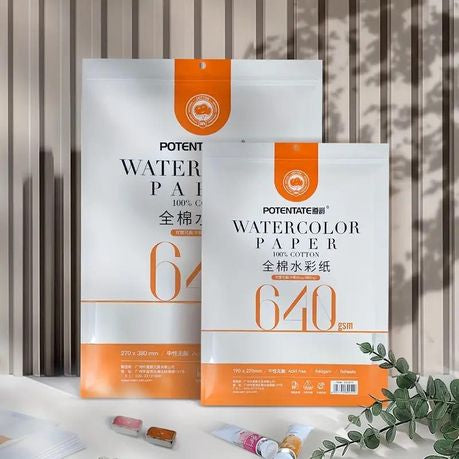 Papel para Acuarela Potentate grande 640gr 100% Algodón - Paquete 5 hojas