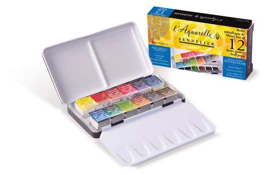 Set Acuarelas Sennelier "L´Acuarelle" Extrafinas - 12 Media Pastillas (En caja de metal)