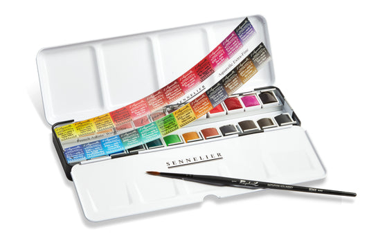 Set Acuarelas Sennelier "L´Acuarelle" Extrafinas - 24 Media Pastillas (En caja de metal)