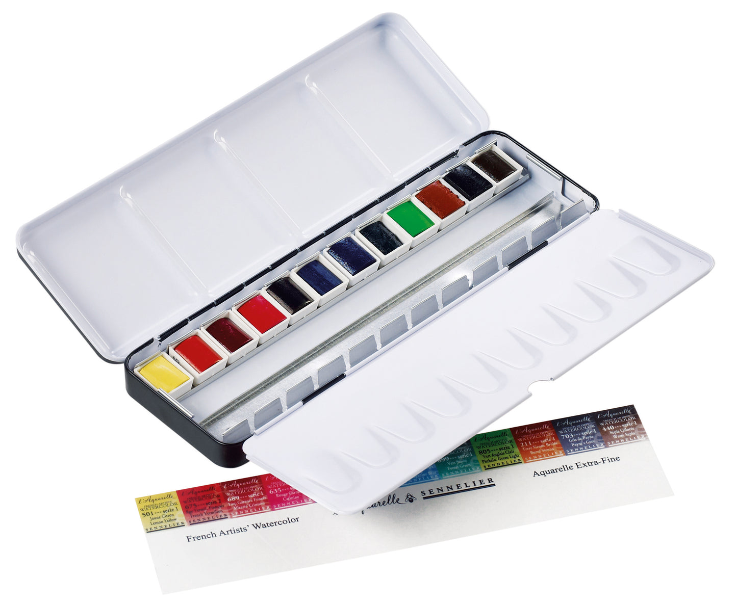 Set Acuarelas Sennelier "L´Acuarelle" Extrafinas - 12 Media Pastillas + 12 compartimientos (En caja de metal)