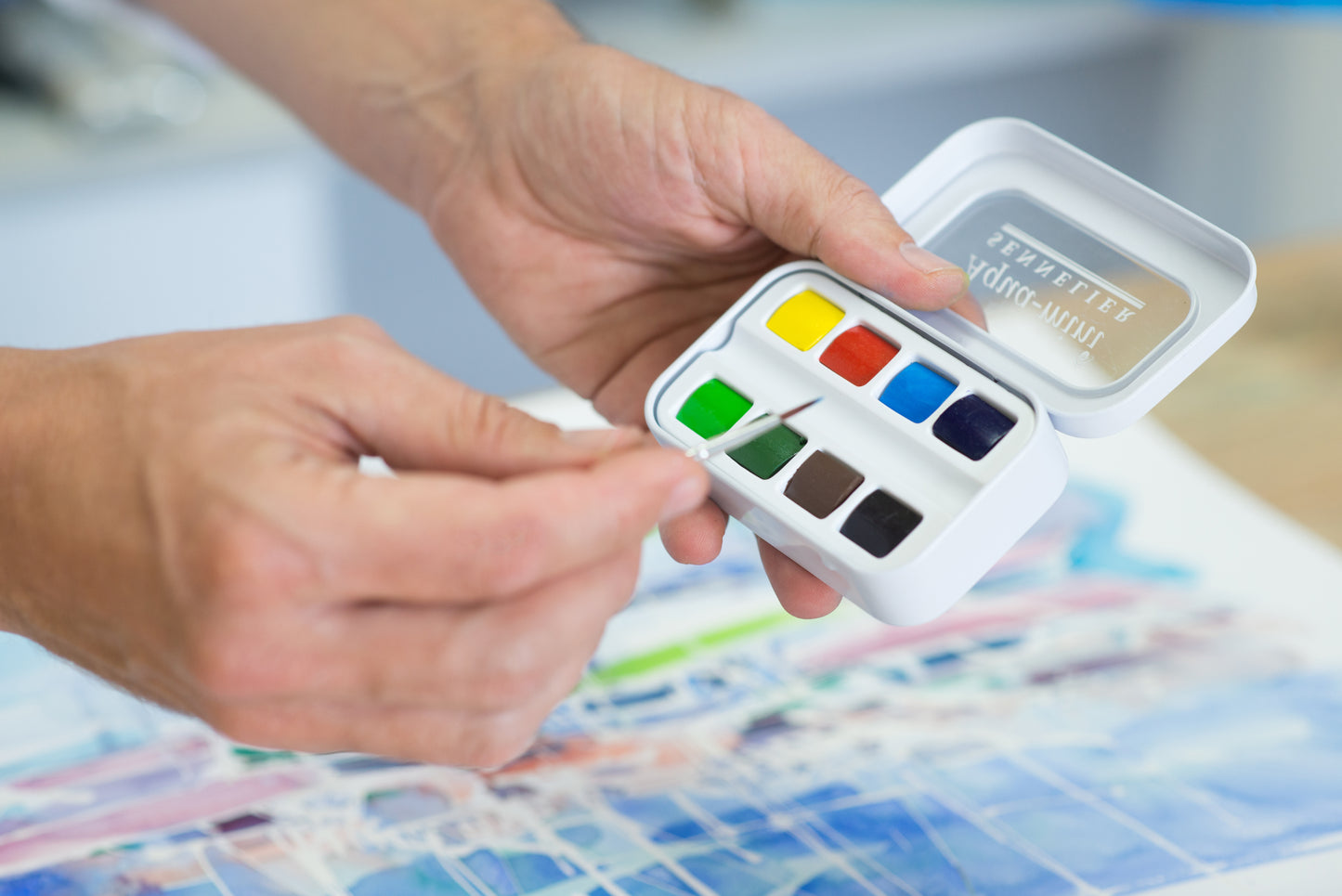 Acuarelas Sennelier Aqua Mini - 8 Media Pastillas + 1 Pincel